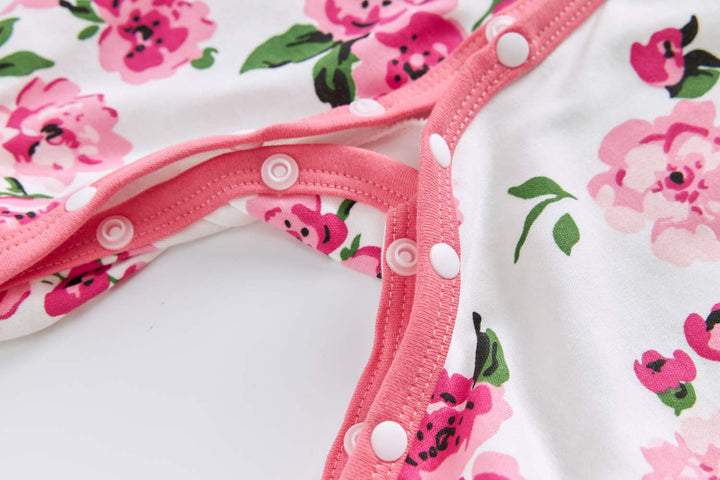 Baby Cotton Sleepsuit Pink Flowers All In One Jumpsuit Feet Cover