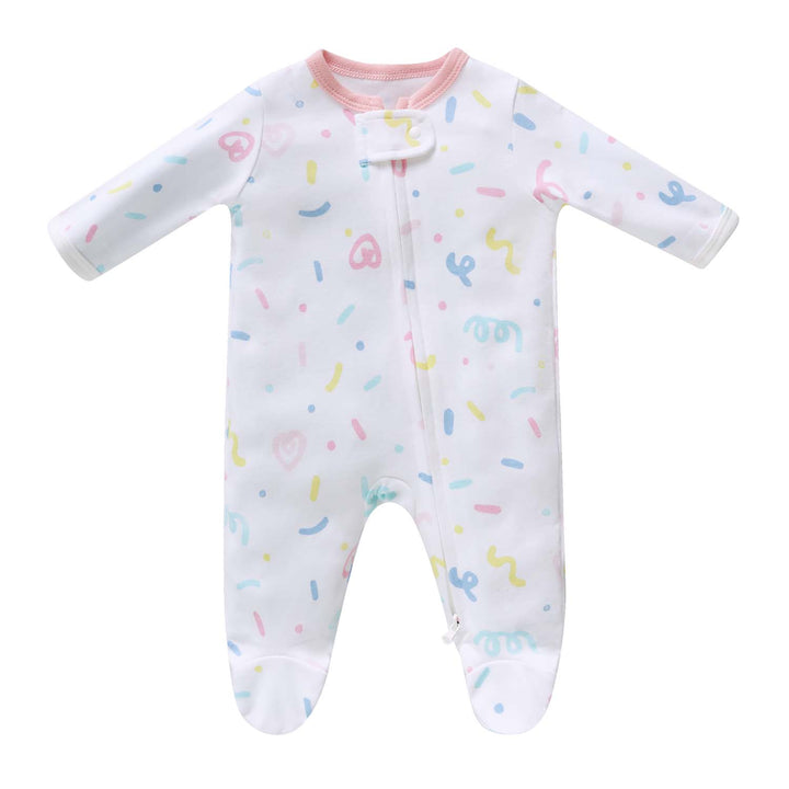 Baby Cotton Sleepsuit Colorful Sprinkles Two Way Zipper All In One Jumpsuit Feet Cover