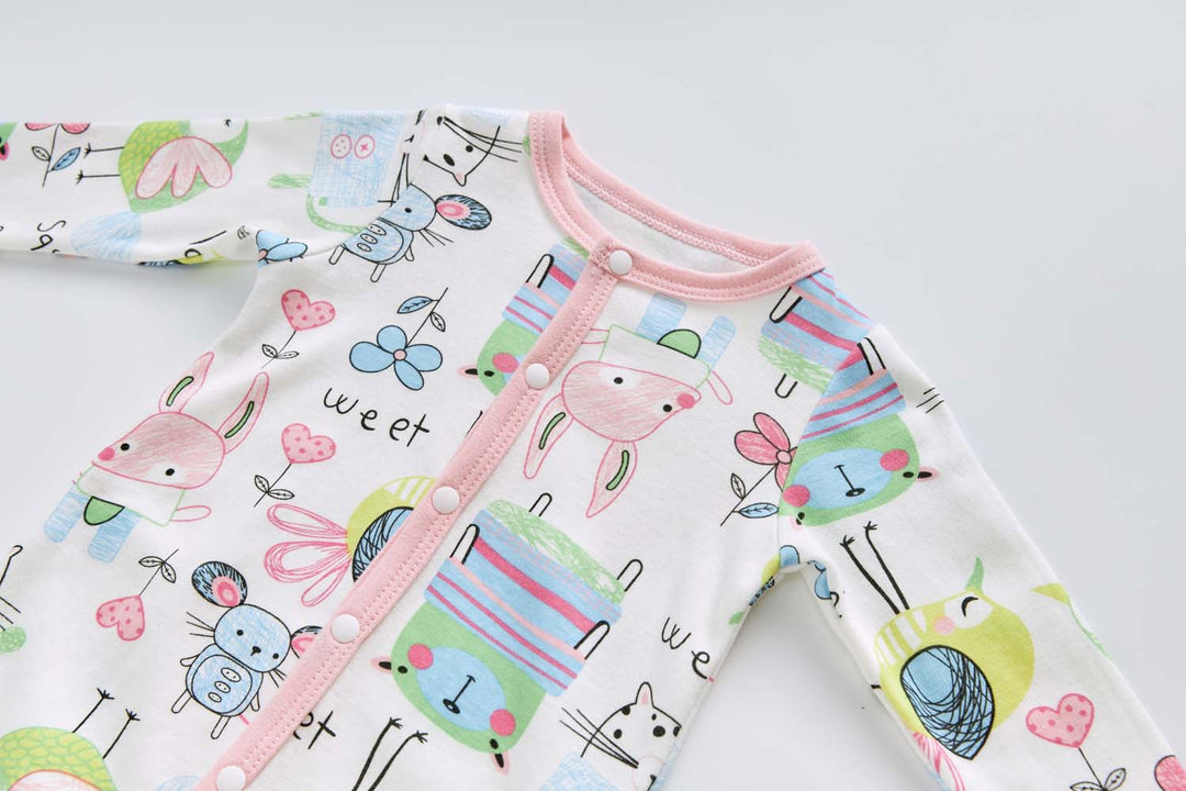 Baby Cotton Sleepsuit Mouse Cat Bunny Bird All In One Jumpsuit Feet Cover