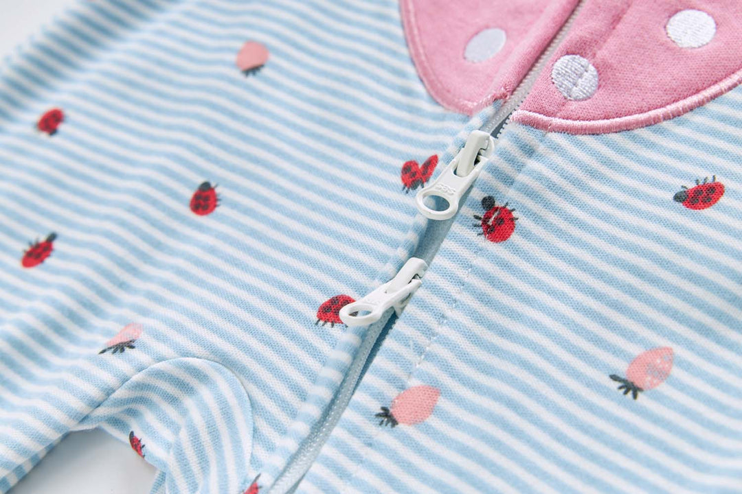 Baby Cotton Sleepsuit Blue Stripes Strawberry Two Way Zipper All In One Jumpsuit Feet Cover