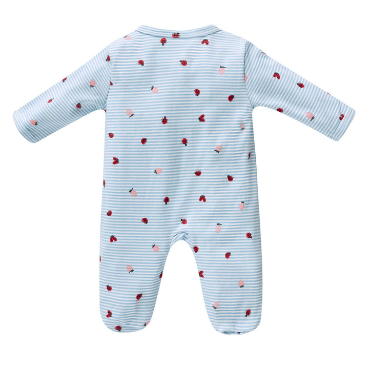 Baby Cotton Sleepsuit Blue Stripes Strawberry Two Way Zipper All In One Jumpsuit Feet Cover