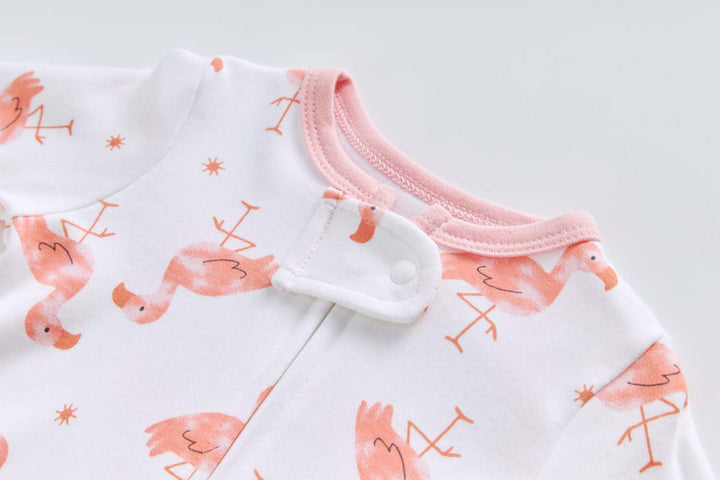 Baby Cotton Sleepsuit Flamingo Two Way Zip All In One Jumpsuit Feet Cover