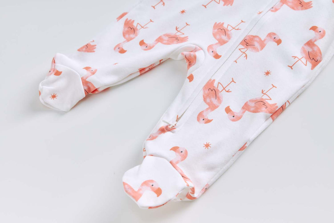 Baby Cotton Sleepsuit Flamingo Two Way Zip All In One Jumpsuit Feet Cover