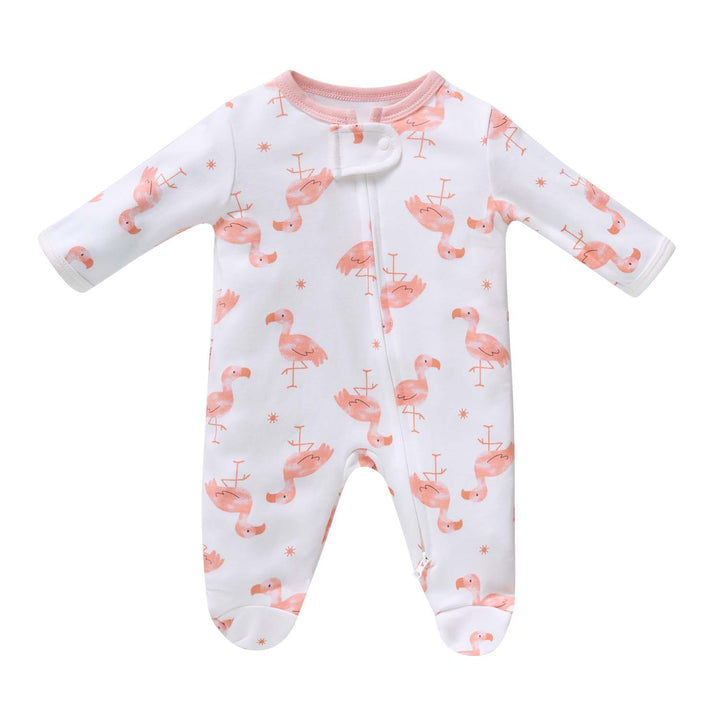 Baby Cotton Sleepsuit Flamingo Two Way Zip All In One Jumpsuit Feet Cover