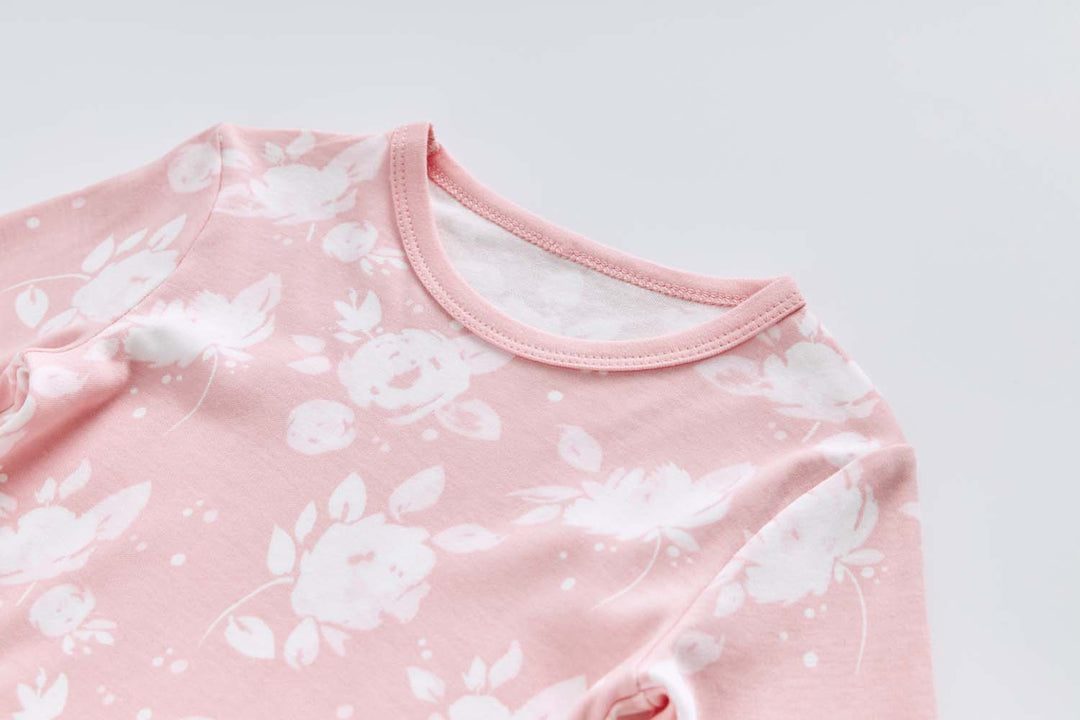 Baby Kids Pajamas Pink w White Flowers Top n Pants Set