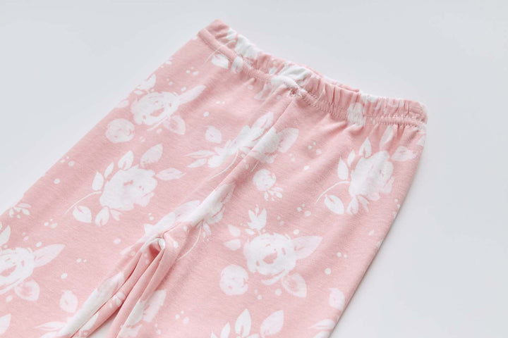 Baby Kids Pajamas Pink w White Flowers Top n Pants Set