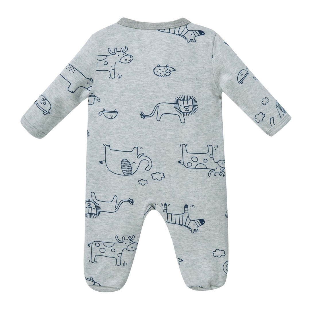 Baby Boy Cotton Sleepsuit Grey Animal Lion Two Way Zipper All In One Jumpsuit