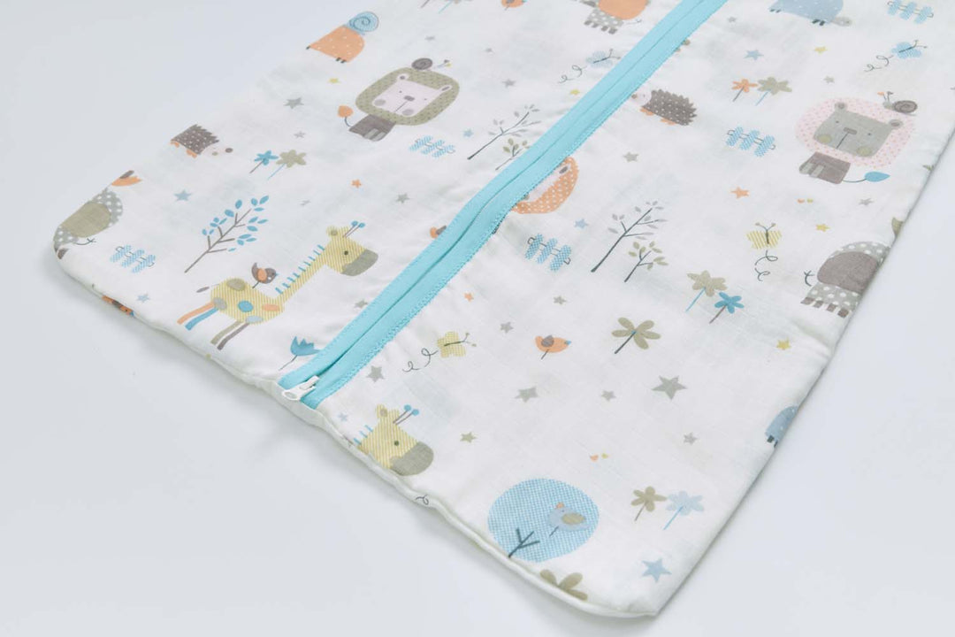 Baby Wearable Muslin Blanket Sleeveless Sleeping Bag 3-Way Zipper White Elephant Lion Giraffe 0.2 TOG