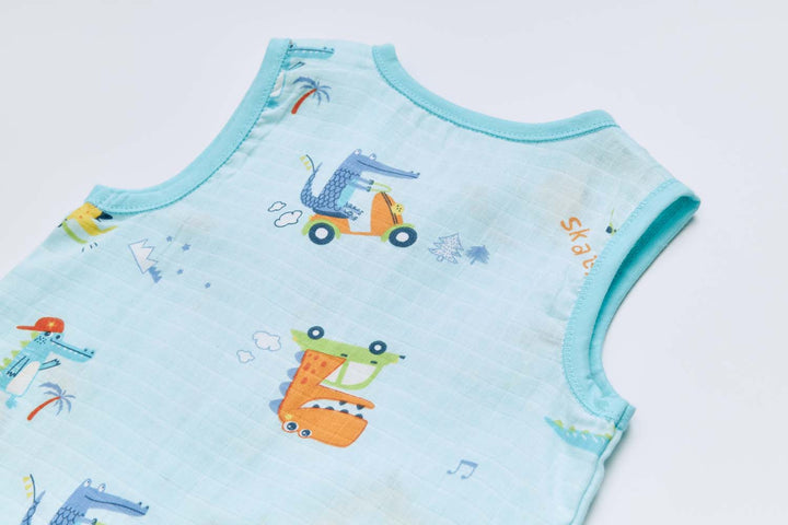 Baby Wearable Muslin Blanket Sleeveless Sleeping Bag 3-Way Zipper Blue Dinosaur 0.2 TOG