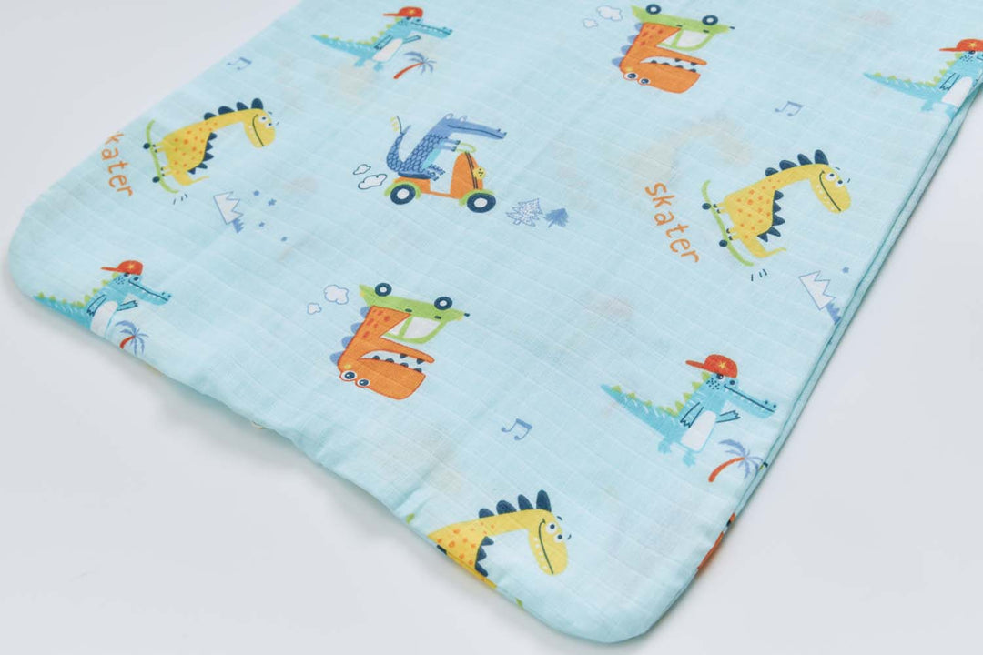 Baby Wearable Muslin Blanket Sleeveless Sleeping Bag 3-Way Zipper Blue Dinosaur 0.2 TOG