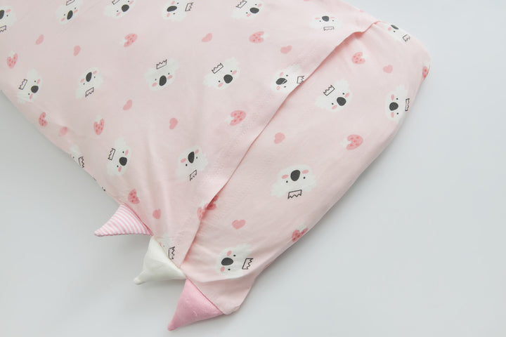 Baby Kids Bamboo Pillow Case Baby Bed-Time Hug Pillow Jumbo Pillow w Teething Tag Pink w White Koalas - Little Kooma