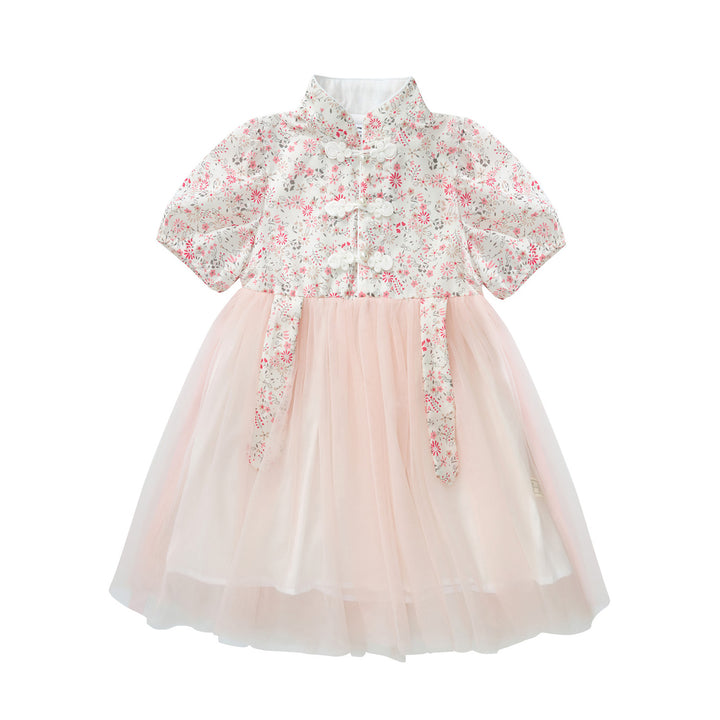 Blossom Harmony Collection Baby Kids Girl Pink Floral Cheongsam Voile Dress Family Wear 0823 - Little Kooma