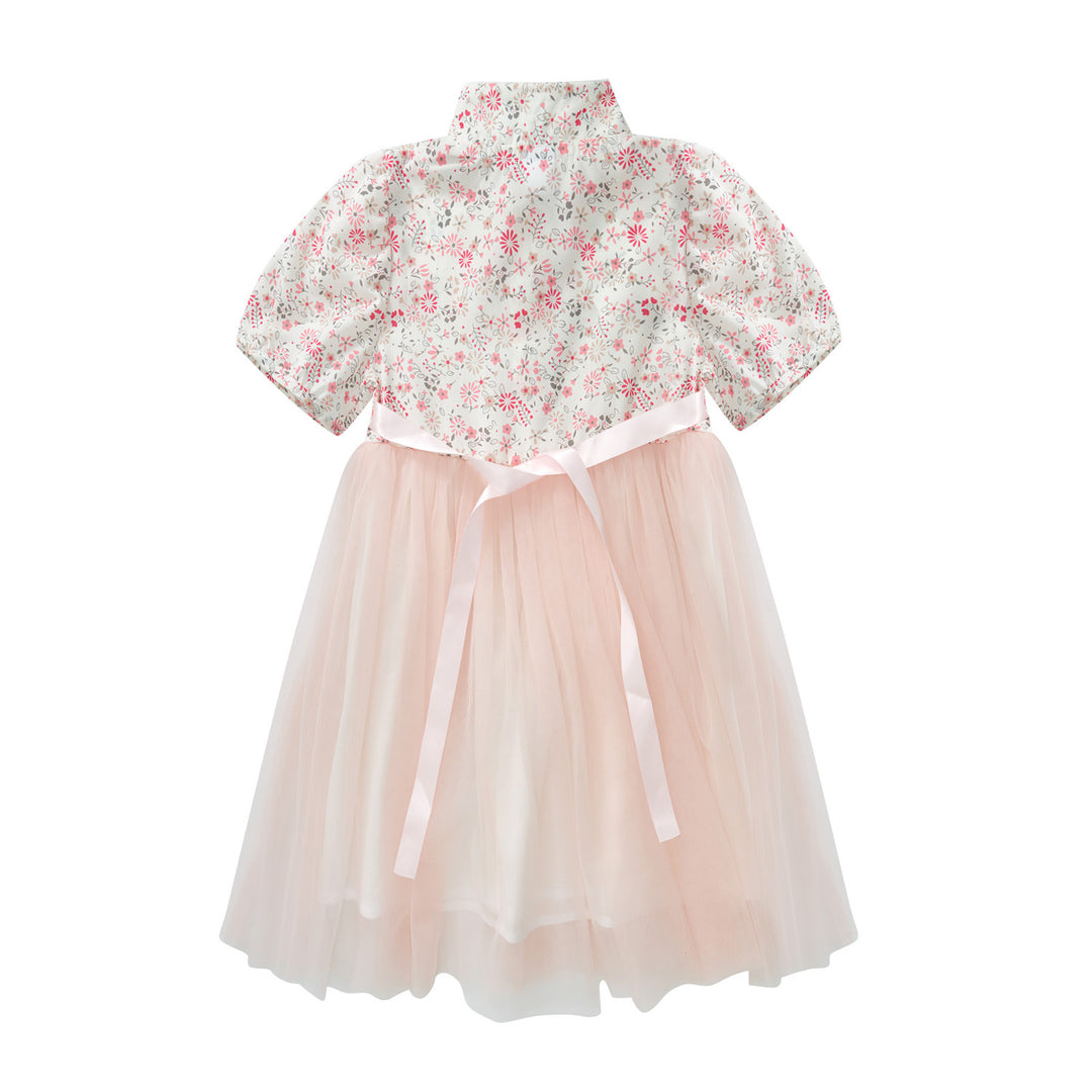 Blossom Harmony Collection Baby Kids Girl Pink Floral Cheongsam Voile Dress Family Wear 0823 - Little Kooma