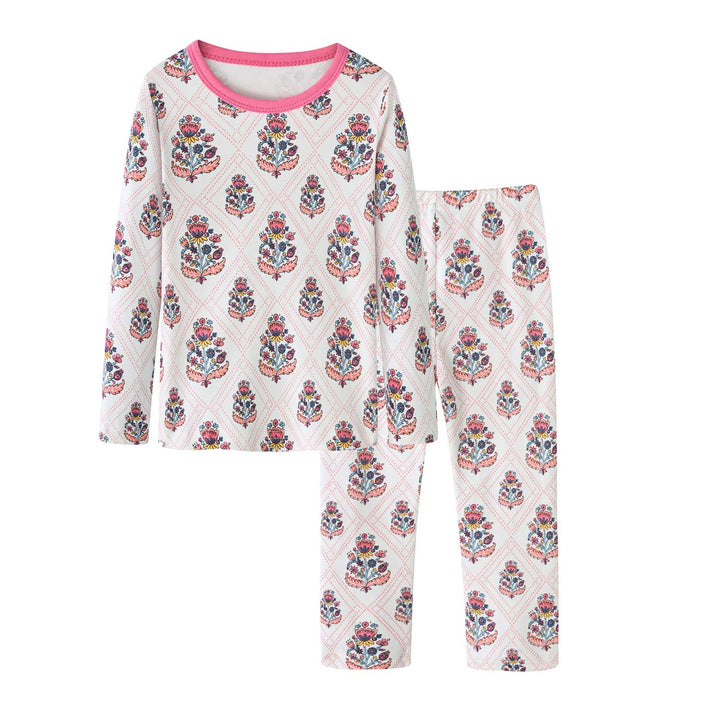 Baby Kids Pajamas Pink Flower Top n Pants Set