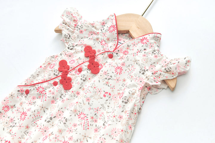 Blossom Harmony Collection Baby Girl Pink Little Flowers Cheongsam Romper Family Wear 0825 - Little Kooma