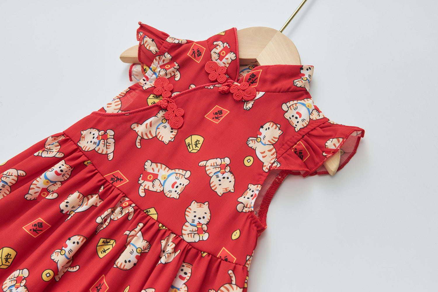 Chinese New Year Traditional Cheongsam Baby Girl Red Lucky Cat CNY Cheongsam Dress 0817X Little Kooma