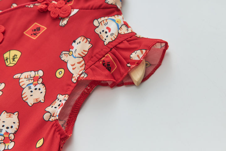 Baby Girl Red Lucky Cat Cheongsam Dress 0817X - Little Kooma