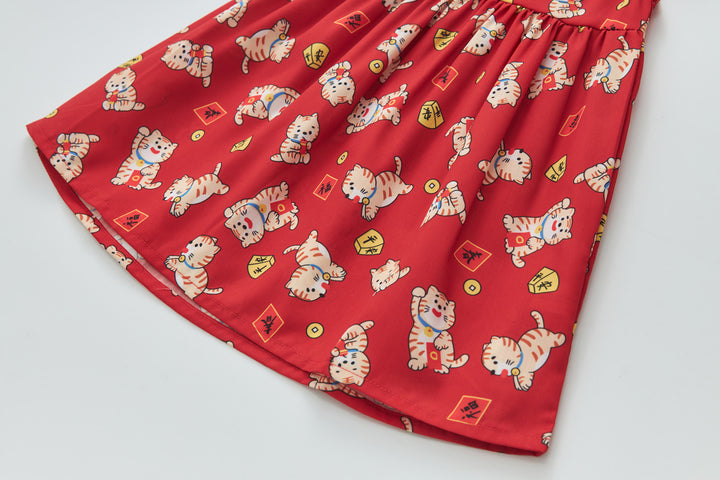 Baby Girl Red Lucky Cat Cheongsam Dress 0817X - Little Kooma