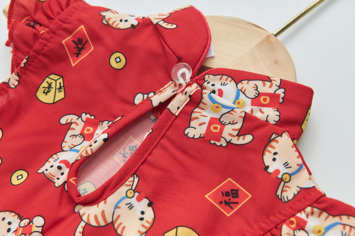 Baby Girl Red Lucky Cat Cheongsam Dress 0817X - Little Kooma