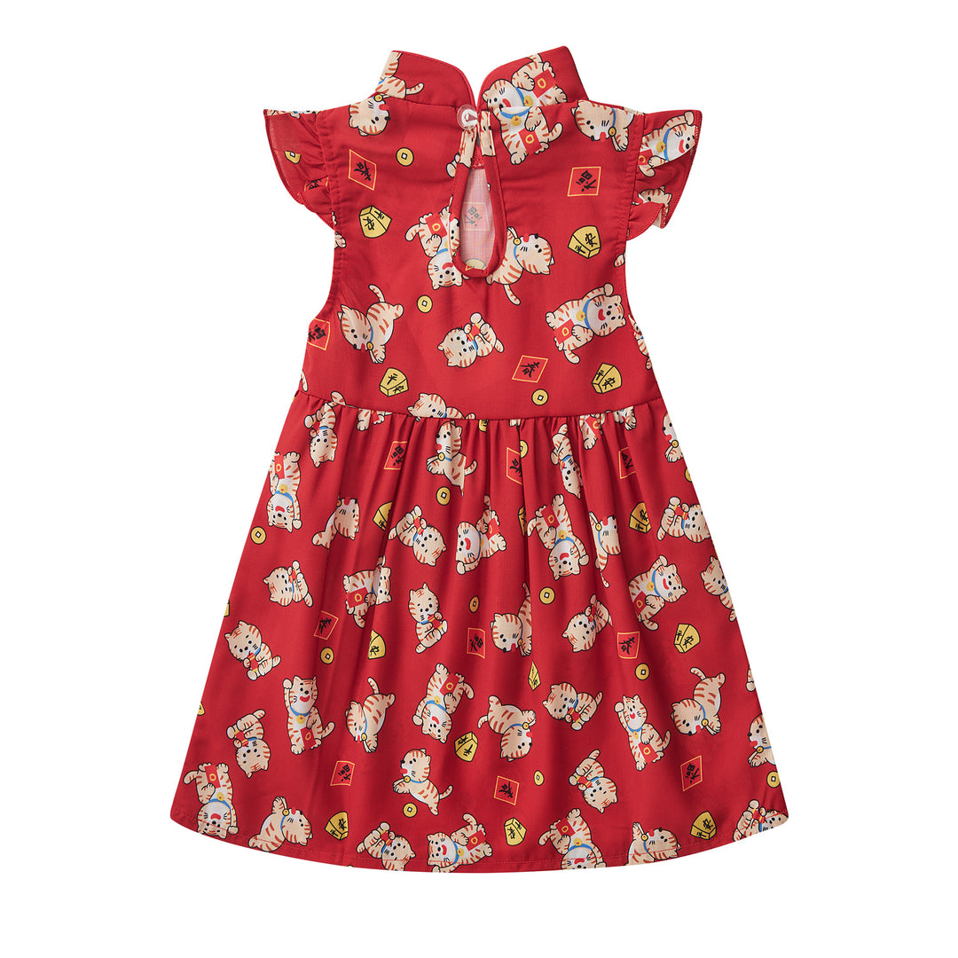 Baby Girl Red Lucky Cat Cheongsam Dress 0817X - Little Kooma