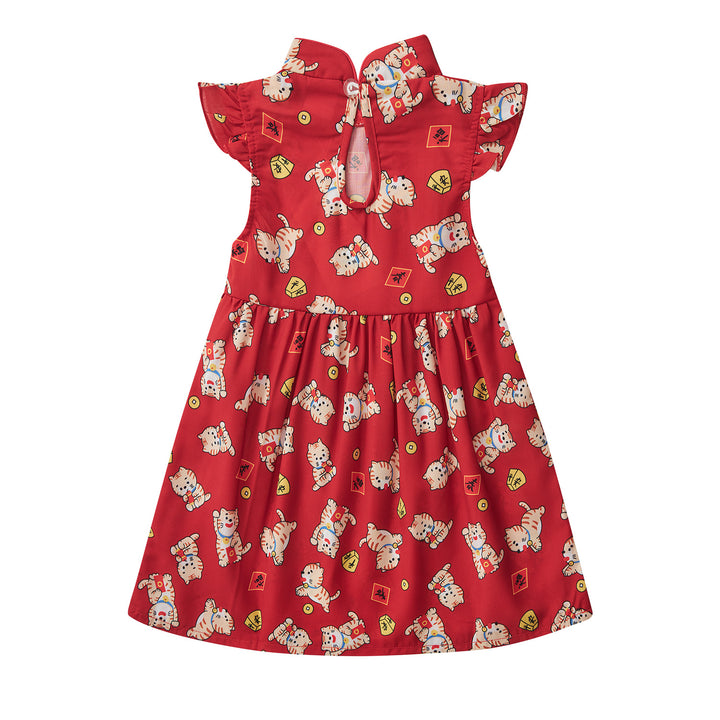 Baby Girl Red Lucky Cat Cheongsam Dress 0817X - Little Kooma