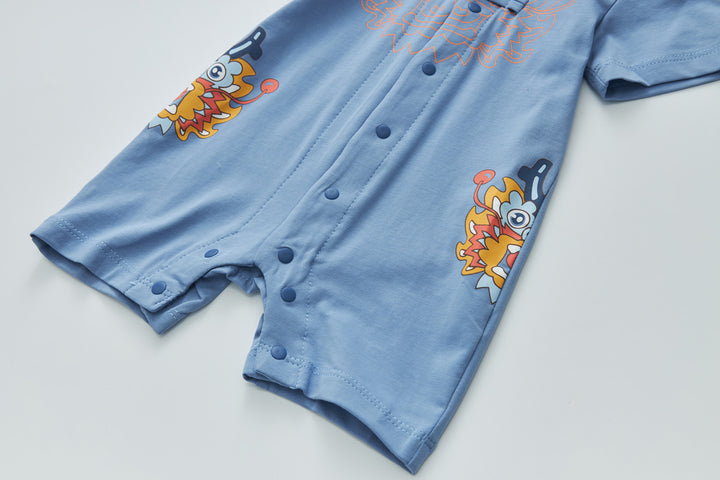 Baby Boy Blue Cheongsam Romper w Dragon Print H0801B - Little Kooma