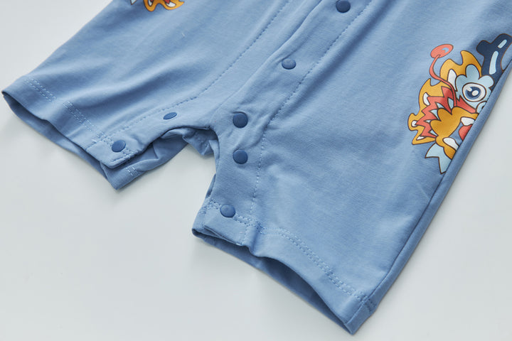 Baby Boy Blue Cheongsam Romper w Dragon Print H0801B - Little Kooma