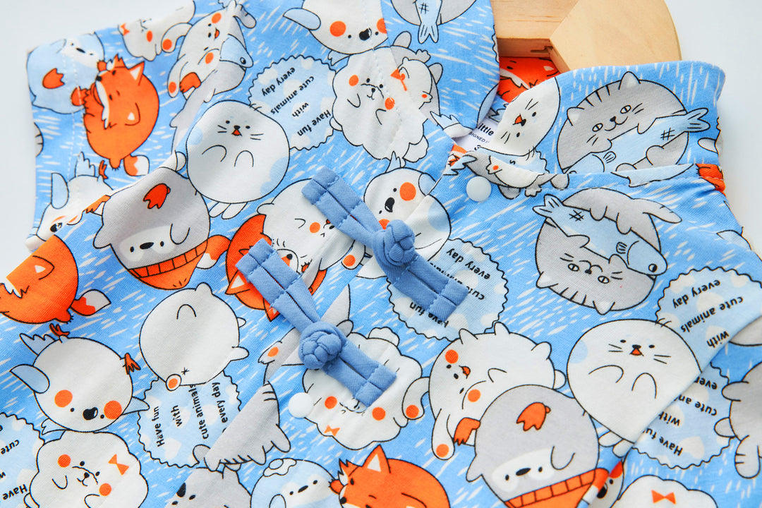 Purrfect Family Paws Baby Boy Blue Little Cats Cheongsam Romper Family Wear 0801 - Little Kooma