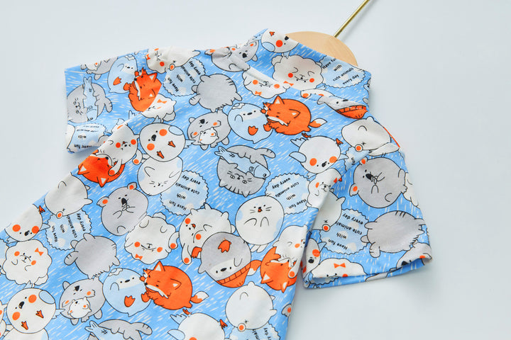 Purrfect Family Paws Baby Boy Blue Little Cats Cheongsam Romper Family Wear 0801 - Little Kooma