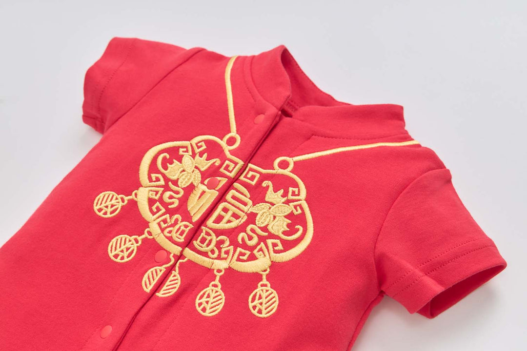 Singapore Souvenir Gift Baby Unisex Red Cheongsam Romper Ruyi Lock Chinese New Year Outfit