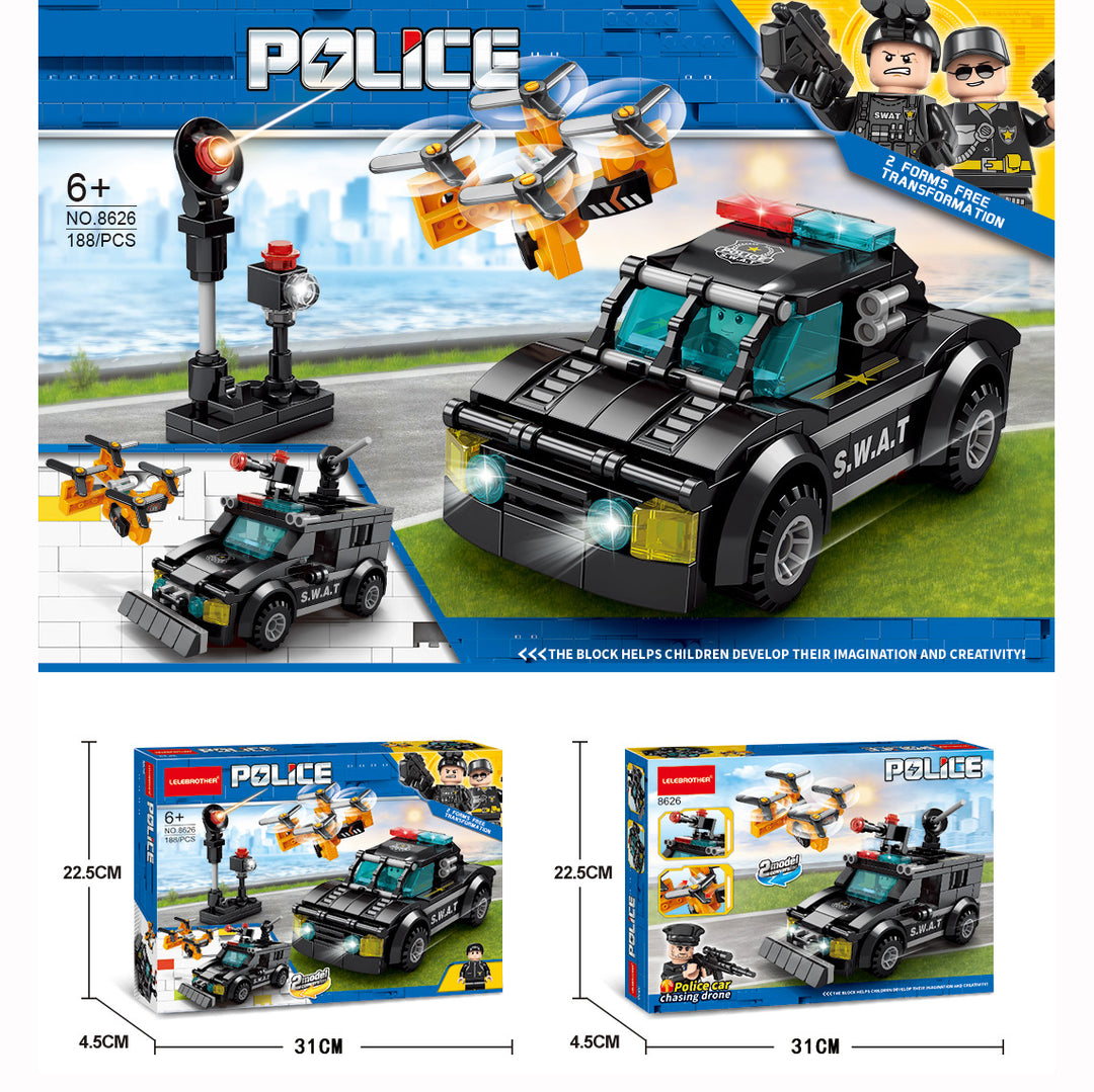 Kids Building Blocks 188 pcs Police Car Chasing Drone - Little Kooma