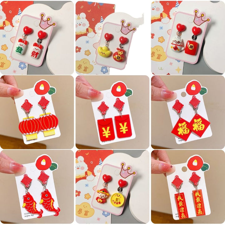 Chinese New Year CNY Kids Girl's Ear Clips Clip-on Earrings