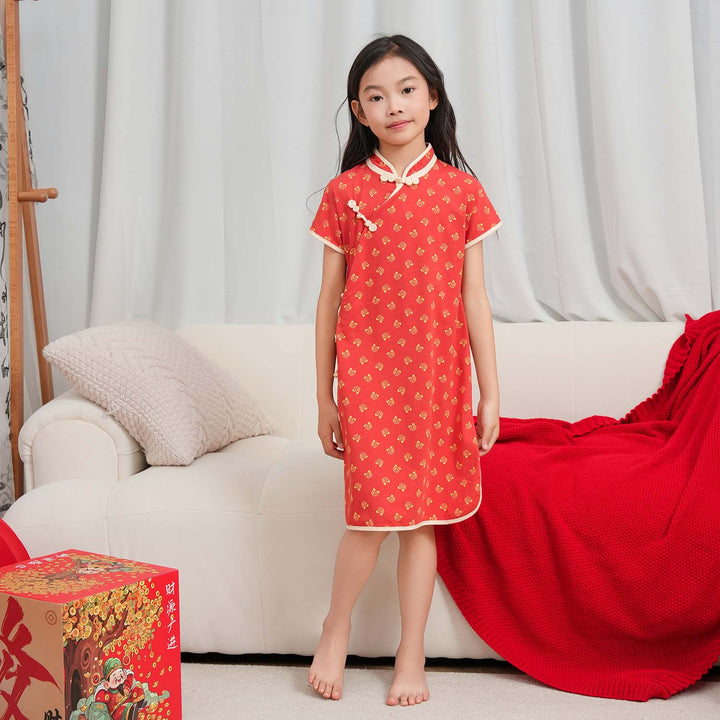 Singapore Souvenir Gift Blessing and Joy Family Set with Lucky Fu Characters Baby Kids Girl Cheongsam Dress 0830