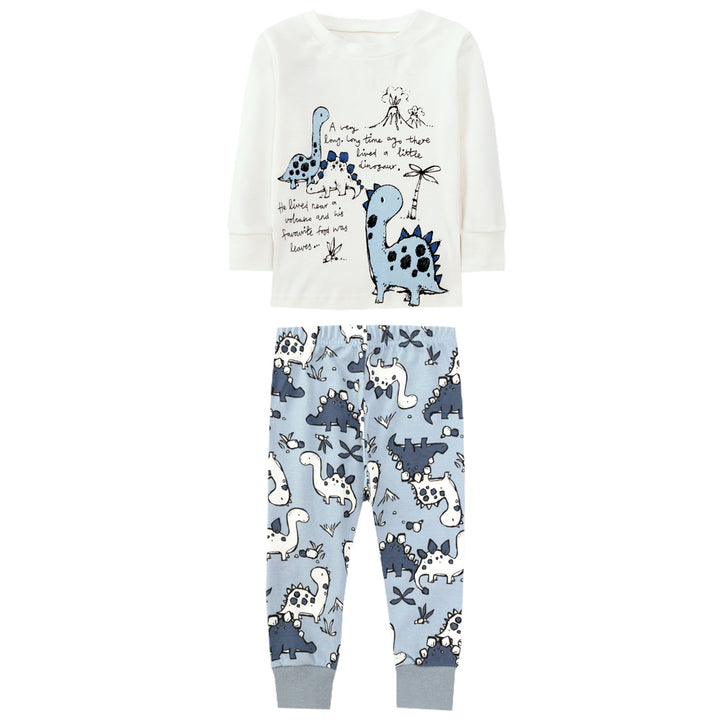 Baby Kids Pajamas Dinosaur White Top n Blue Pants Set - Little Kooma