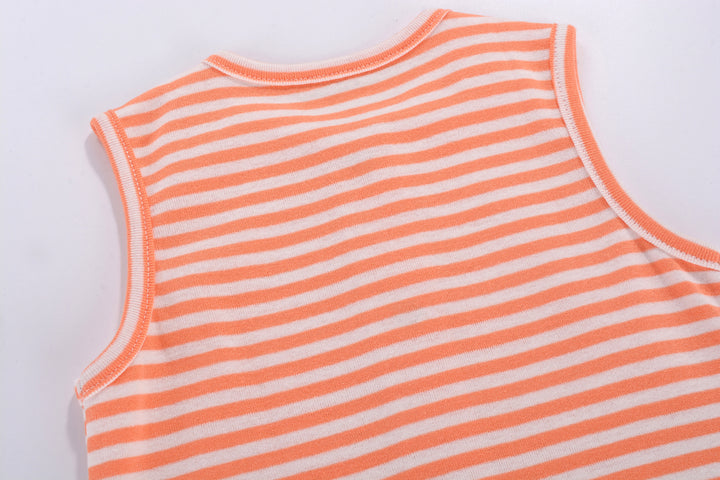 Baby Boy Sleeveless Orange Stripe Romper w Embroidered Shark - Little Kooma