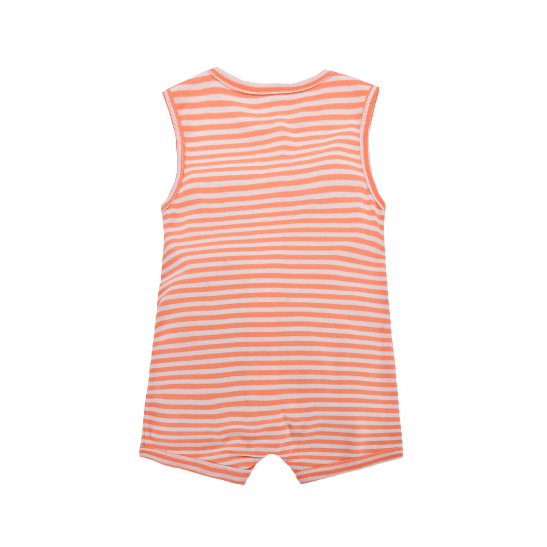 Baby Boy Sleeveless Orange Stripe Romper w Embroidered Shark - Little Kooma