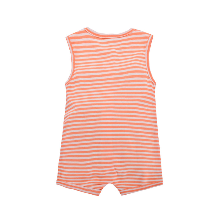 Baby Boy Sleeveless Orange Stripe Romper w Embroidered Shark - Little Kooma