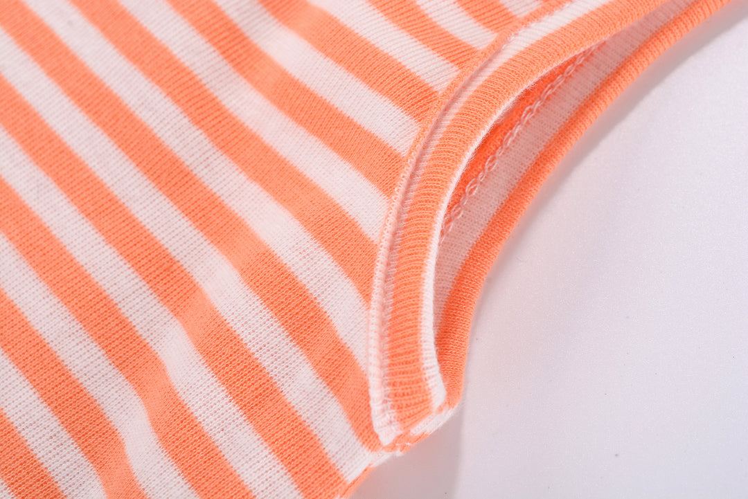 Baby Boy Sleeveless Orange Stripe Romper w Embroidered Shark - Little Kooma