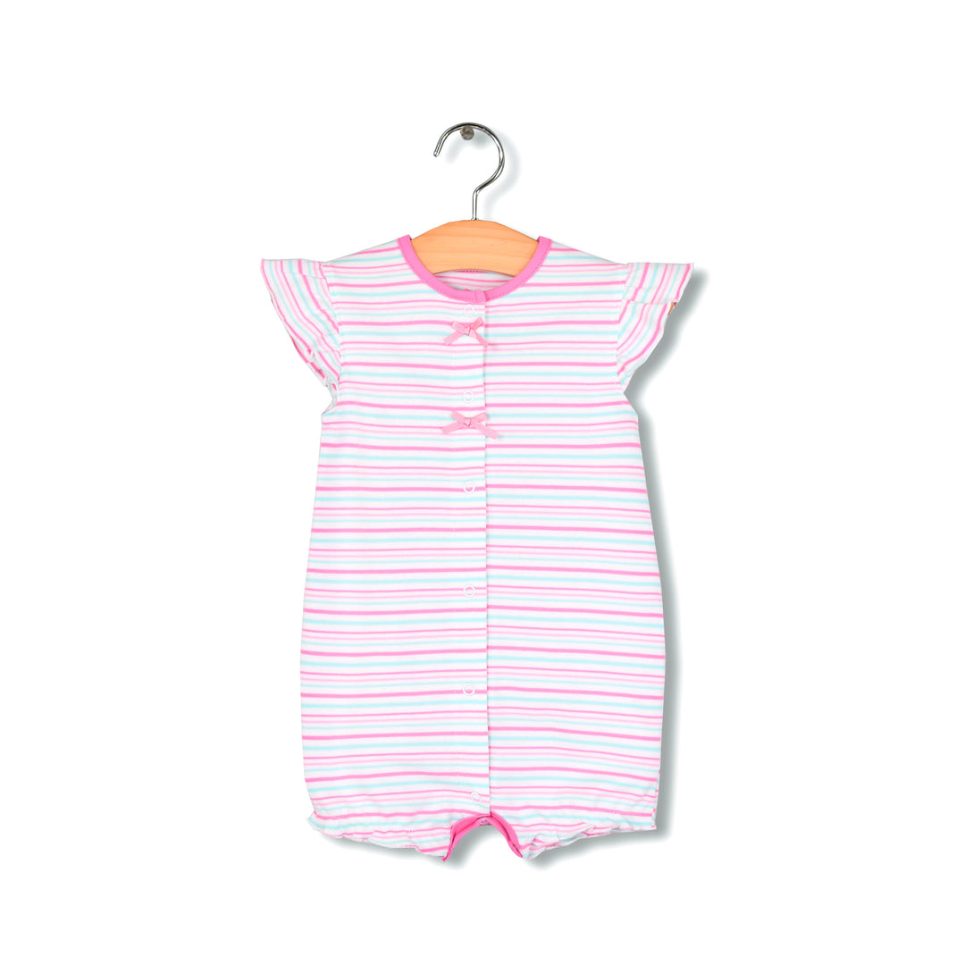 Baby Girl Romper Pink Blue Stripes w Embroidered Ice Cream - Little Kooma