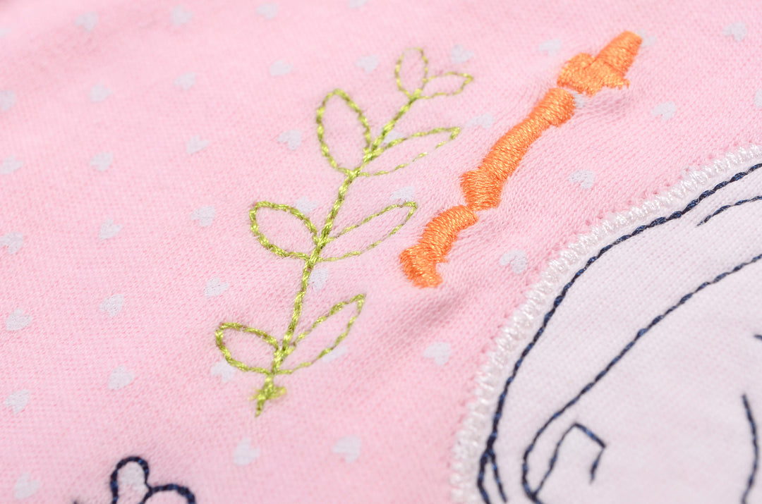 Baby Girl Romper Pink w Embroidered Rabbits - Little Kooma