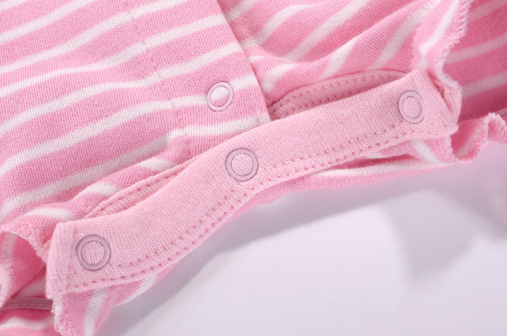 Baby Girl Romper Pink Stripes w Embroidered Little Mouse - Little Kooma