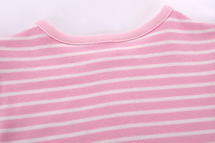 Baby Girl Romper Pink Stripes w Embroidered Little Mouse - Little Kooma