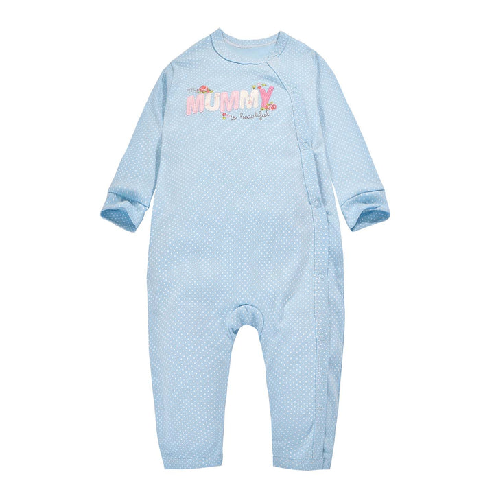 Baby Blue w White Dots Mummy Is Beautiful Jumpsuit All In One - Little Kooma