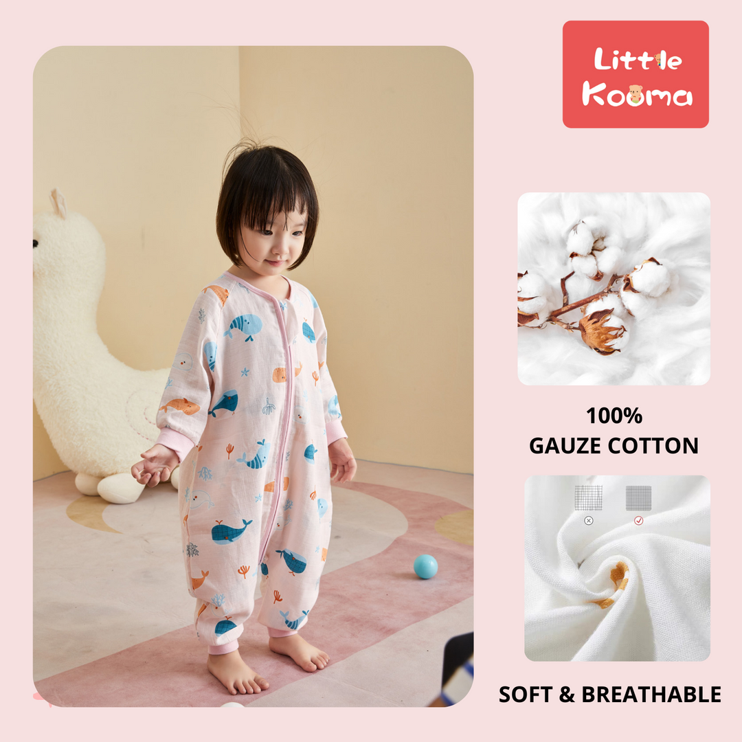 Baby Wearable Muslin Blanket Long Sleeve Sleeping Bag 3-Way Zipper Pink - Little Kooma