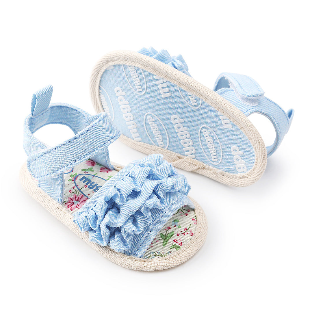 Baby Girl Ruffled Floral Sandals Magic Tape - Little Kooma