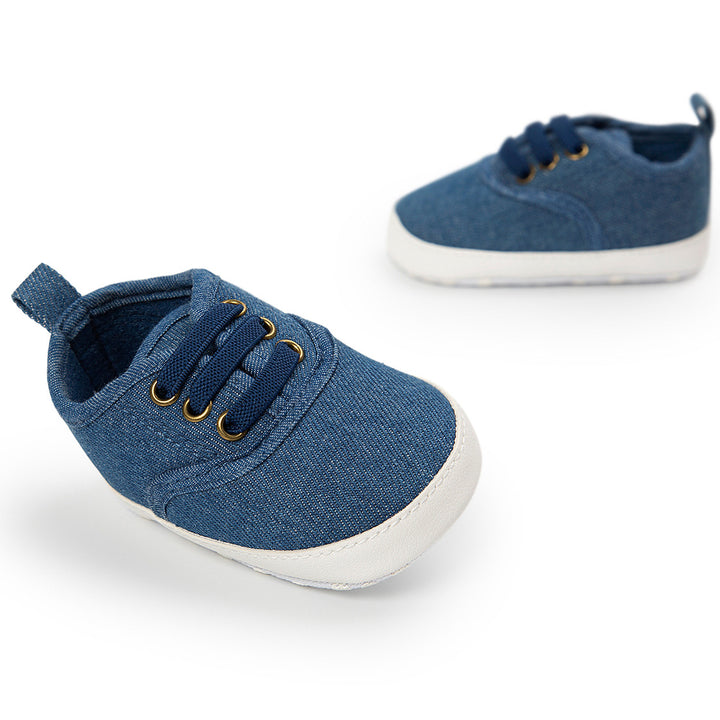 Baby Boy Denim Checker Block Canvas Shoes Sneaker - Little Kooma