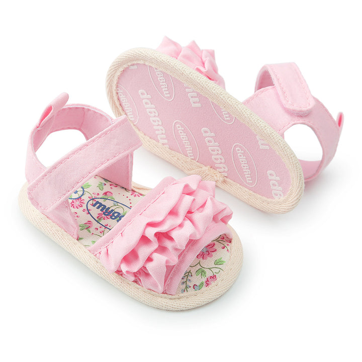 Baby Girl Ruffled Floral Sandals Magic Tape - Little Kooma