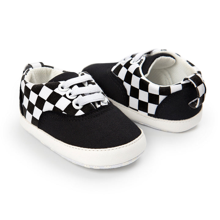 Baby Boy Denim Checker Block Canvas Shoes Sneaker - Little Kooma