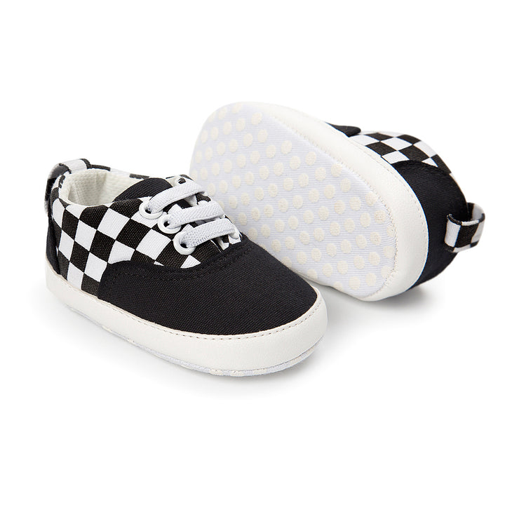 Baby Boy Denim Checker Block Canvas Shoes Sneaker - Little Kooma