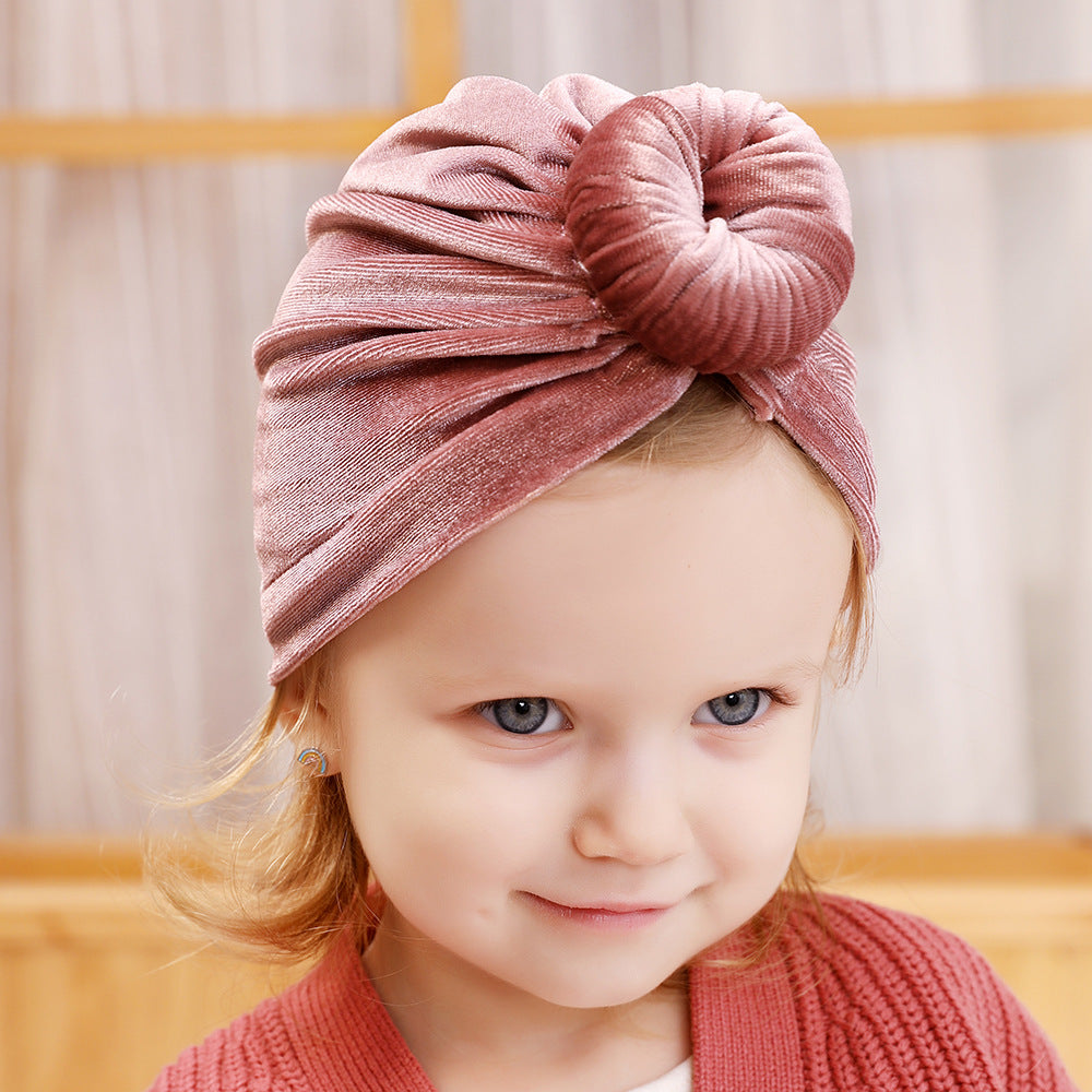 Baby Girl's Velour Turban Hat w Donut - 0816 - Little Kooma